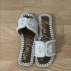 Sam Edelman White Beaded Slide Sandals